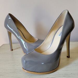 Kelsi Dagger LINZIE  Gray Patent Leather  PLATFORM Stiletto Heels SIZE 7